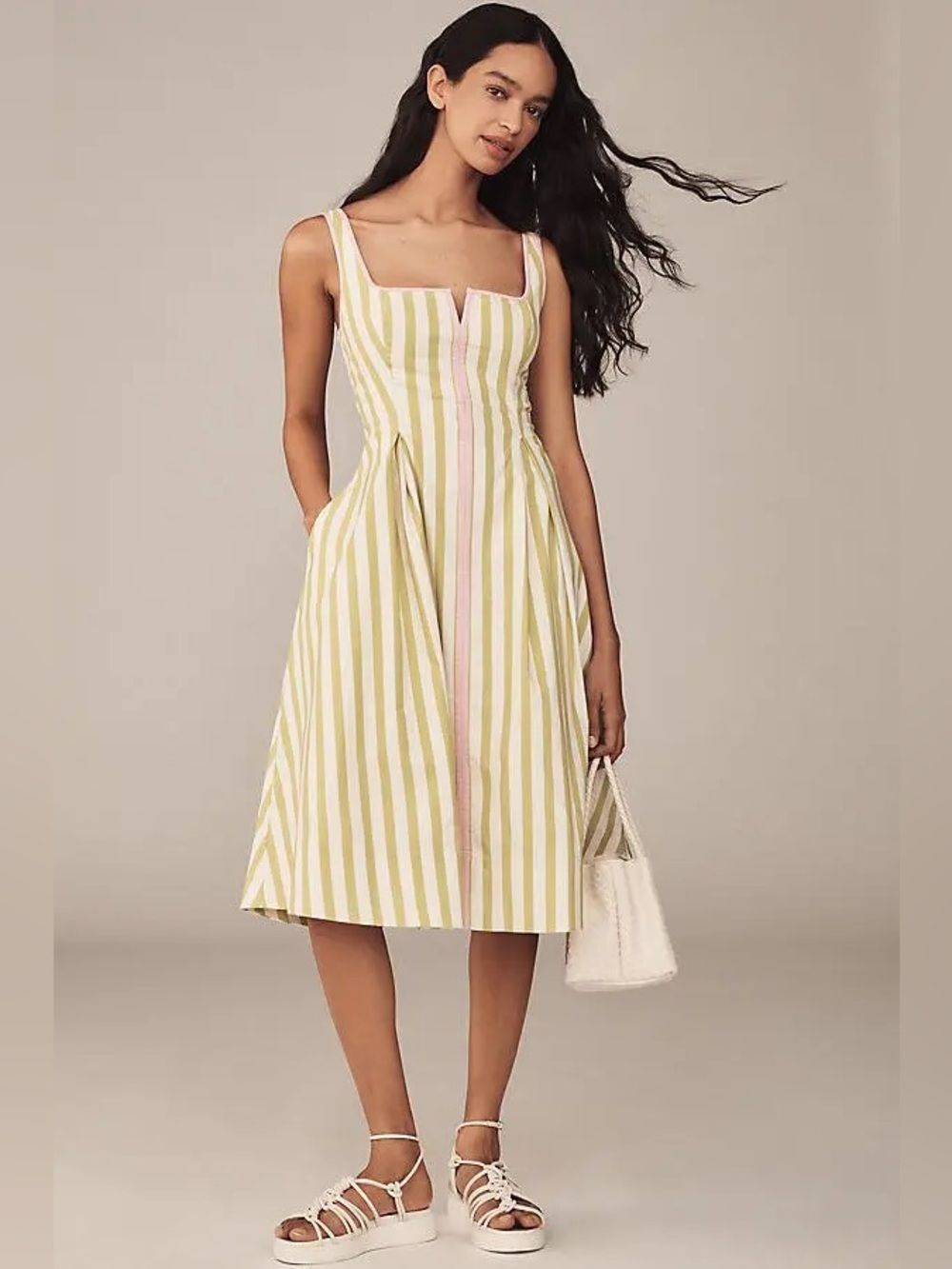Anthropologie Arlette Square-Neck Piped Midi Dress by Maeve Size Xs